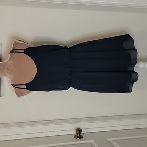 by & by Size Juniors L Navy Blue Spaghetti Strap Dress, Elastic Waist.  Mini.